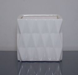 Ceramic Diamond Cube Vase White 6