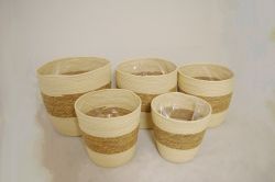 (S/5) 12", 11", 10", 9", 8" Potcover w/ Liner, Bei