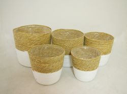 (S/5) 12", 11", 10", 9", 8" Potcover w/ Liner, Bei