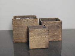 Wooden Cube Planter Box w/ Liner 3pc Set 4